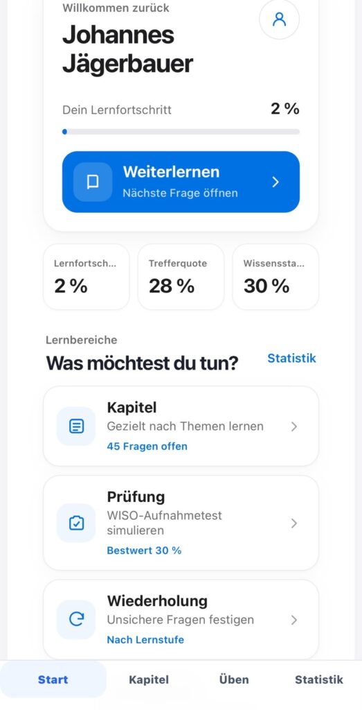 Smartphone-Ansicht des WISO Lerntrainers