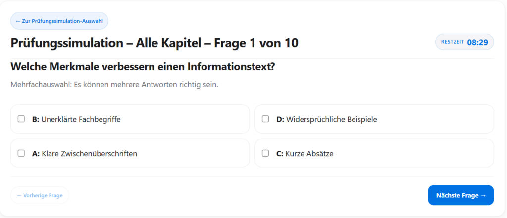 Prüfungssimulation im WISO Lerntrainer